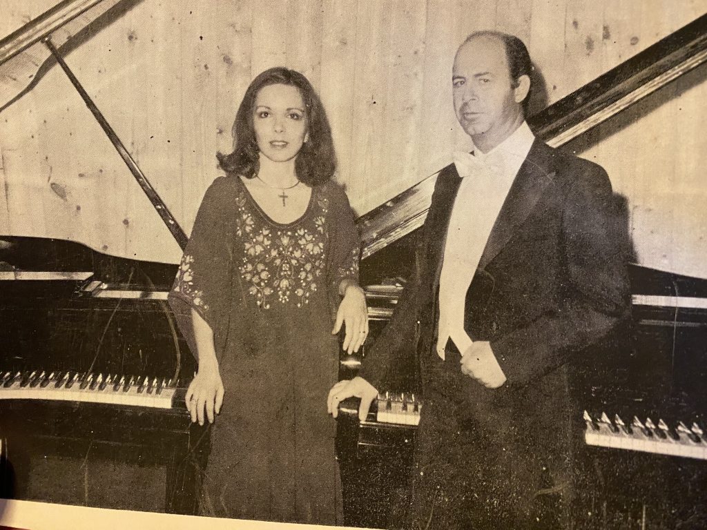 Publicity photograph — Duo Papadopoulou (Yannis Papadopoulos & Anthoula Papadopoulou), portrait at the pianos