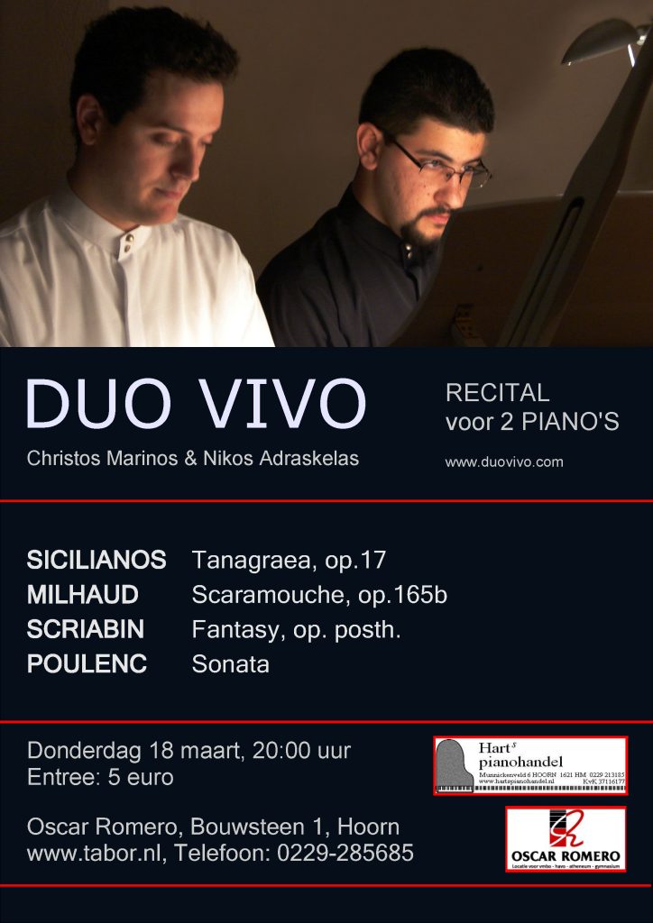 Concert Poster — Duo Vivo, Christos Marinos & Nikos Adraskelas — Hoorn, 18 March 2010